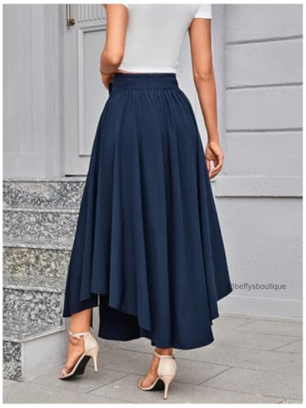 High Waist Flowy Maxi Skirt with Slit Business Casual - Picture 2 of 7